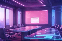 documents on table in conference room, close-up, 16k, 3d rendering, expressively detailed, futuristic, cyberpunk, dynamic light, neon lighting,