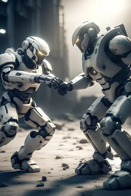 Robot fighting with human soldier