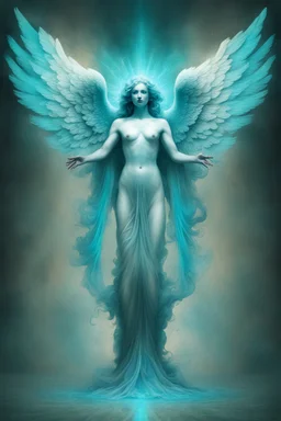 biblical accurate angel but a abstract surreal cyan bright holy flower