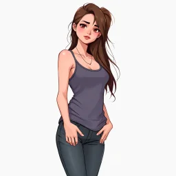 a pretty girl, skinny, relaxed, casual, tank top, digital art, stylised
