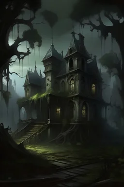 Prompt 2: [Haunted Manor] An old, decrepit manor stands tall amidst a dark and stormy night. Its windows are broken, and the ivy creeps up the walls. The moonlight casts an eerie glow on the abandoned structure. The wind howls through the trees, creating an ominous atmosphere. Ghostly figures are seen floating in the distance, adding to the haunted ambiance. The scene is filled with mystery, suspense, and a sense of foreboding.