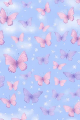 Light pink and light purple butterflies in the blue snowy winter