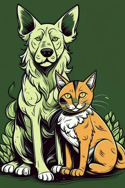 A ilustration of DOG AND CAT,COLOR. middle ground design, t-shirt design, no black ground, vector, 4k