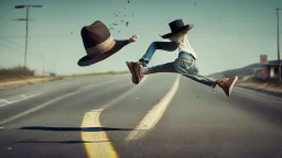 jumping on a hat in thrown on the road