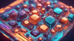 a medium quality digital illustration of a versatile substance ((resin)) showcased in different levels of refinement, representing its potential uses, concept art, abstract, colorful, texture, ambiguous, front view, close up, futuristic, technology, crypto, digital currency, blockchain, trending on Instagram.