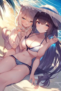 anime waifu at the beach in a bikini