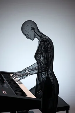 The whole body of Maniquí de glassy Artist mader playing piano and synthesizer