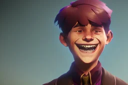 huge grin on a boy with a bowlcut