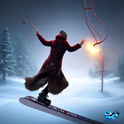 romantic fantasy spray painting, william Turner,snow boarding on slack line, big jump