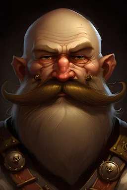 dnd potrait dwarf shaved face. big mustache