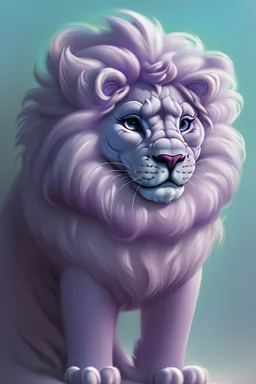 Ultra-fluffy magical blue and purple pastel lion creature; mystical