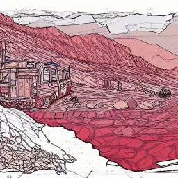  line Art coloured, destroyed, post apocalyptic, darkred tones,