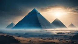 Egyptian pyramids all seeing eye, concept art, Prometheus,cinematic, dramatic, atmospheric, 8 k, trending on artstation, blue, fog, ocean floor, christopher nolan, interstellar