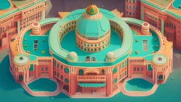 Wes Anderson style casino gambling building architecture birds eye view