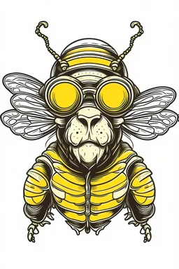 BEE wearing sunglasses, Style: Retro 10s, Mood: Groovy, T-shirt design graphic, vector, contour, white background.