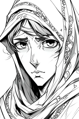 "Draw, in the style of a manhwa, a character wearing traditional Arab clothing with an injured eye."