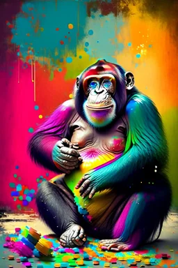 Lots of lovely colours and a happy fat chimp