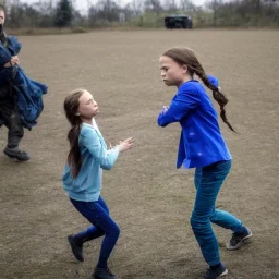 portrait of Greta Thunberg fighting