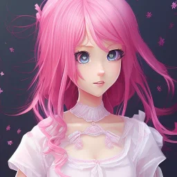 Personagem de anime de cabelo rosa,dona de casa usando um vestido rosa,altissimo detalhe,altíssima resolução,JOJOS Bizarre Adventure