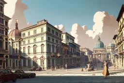 ,Vignola classicism ,palladio,uphill road building,rooftitles Various colourful city,A beautiful,liveable street with beautiful Human scaled,mid raise building,green building,plants,tree,stairs,detailed facades,Eye level,hyperrealistic,photorealistic,4k,