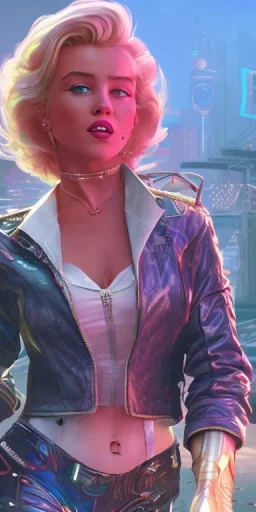 Marilyn Monroe, cyberpunk2077, photorealistic illustration, 4k