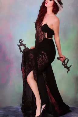 Full body portrait, painting, medium shot lady DarkCabaret