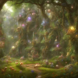 10. Create an image of a whimsical and magical forest with talking animals and hidden paths