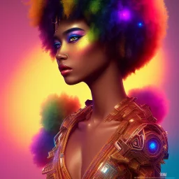 full body shot, masterpiece, best quality, family of three, black skinned, sparkling eyes, fluorescent skin, colorful makeup, soul , highly detailed body, afrofuturism, scifi, sun light, 4K, RAW, depth of field, high contrast, realistic details, 24mm