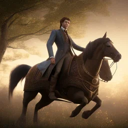 Full body, 3d render, Harry Potter 1800's men style, 1800's hair style, 1800's men clothes style, riding horse, hyper realistic, octane render, unreal engine 5, 8k, palace background, uhd