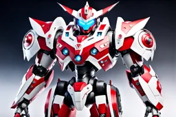 big robot with red and white color schemes, in the style of fairy academia, hard-edge style, agfa vista, dynamic pose, oshare kei, hurufiyya, rtx, close picture, intricate details, highly detailed, high details, detailed portrait, masterpiece,ultra detailed, ultra quality