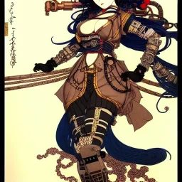 beautiful steampunk huge girl, full body, hyper detailed, hyperdetailed, intricately detailed, illustration by <Katsushika Hokusai> <Yoji Shinkawa>,