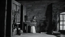 [1960’s stop-motion animation style in small house near Bethlehem] a 70s advertisement video TV featuring In the corner, a figure emerges from the shadows. It's Maria Magdalena in agent provocateur, her eyes gleaming with a mixture of allure and danger. She moves towards you with a grace that captivates your every sense, drawing you in like a moth to a flame as a claymation character toy from a claymation horror movie in burning rainbow land, from hell, creepy Videos, eyeballs and trees everywh