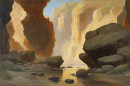 sunny day, rocks, cliffs, sci-fi, friedrich eckenfelder and henry luyten impressionism paintings