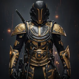 star wars bald male corellian pilot wearing pearlescent black and gunmetal grey First Order special forces heavy assault armor and helmet with gold trim inside the jedi temple, centered portrait, hyperdetailed, dynamic lighting, hyperdetailed background, 8k resolution, volumetric lighting, light skin, fully symmetric details