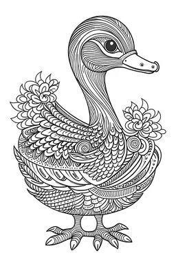 Outline art for Duck Mandala, White background, Sketch Style, full Body, Only use outline, Mandala style, clean line art, White background, no shadows, and clear and well outlined