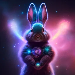 galaxies, spirals, space, nebulae, stars, smoke, iridescent, intricate detail, in the shape of a rabbit, fur wearing color crystals, octane render, 8k, --q 2 --ar 2:3 --uplight