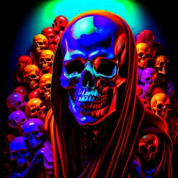 ultra high image quality, hell-tech infused Grim Reaper Close-up of an set against AMOLED-worthy pure black backdrop, fantasy art style infused with filter, tailored for vertical wallpaper, exclusive design with no duplicates, radiating beauty suitable for a PC screen image, vivid colors, ultra fine, digital painting.