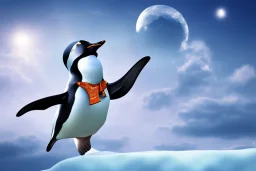 penguin flying in the sky