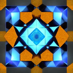 a blue metallic 4d cube inside a 4d orange rotating cube in a 4 dimension environment