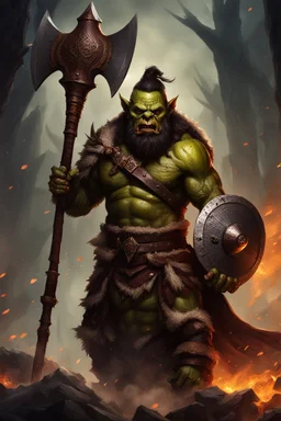 Orc Warrior king carrying a battleaxe