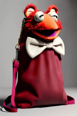 Fashion bag made with muppet fabric, Sesame Street style, fashion photo studio, clean background, unreal engine 5, ray tracing, RTX, lumen lighting, ultra detail, volumetric lighting, 3d.