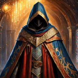 Closeup of an old, cloak that has been used by assassins. Leightweight. On armor stand No detailed background.Magical. Epic. Dramatic, highly detailed, digital painting, masterpiece