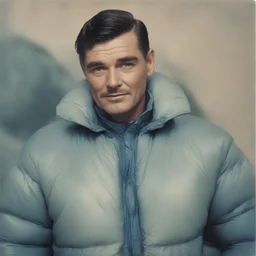 Clark Gable, blue, autochrome, plastic puffy jacket