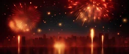 Gold and dark red Fireworks and bokeh in New Year eve and copy space. Abstract background holiday. AI generative