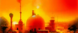 An orange colored plasma plant facility painted by Ivan Aivazovsky