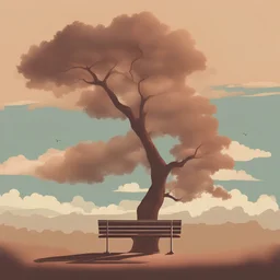 park bench in the sky above the clouds, retro