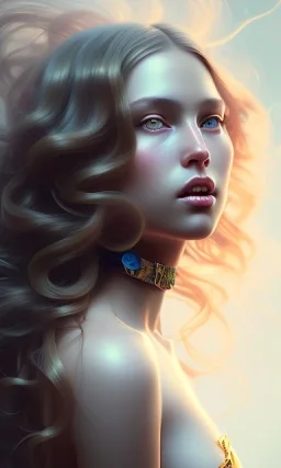 porno model , cute, beautiful, long hair, wavy hair, curly hair، black eyes, head and shoulders portrait, cinematic, 8k, resolution concept art portrait by Greg Rutkowski, Artgerm, WLOP, Alphonse Mucha dynamic lighting hyperdetailed intricately detailed