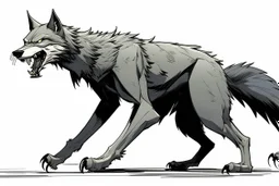 wolf, full body, attacking, profile ,comic book, gray background,