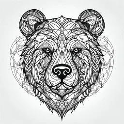 Bear, front face view, minimal lines, cartoon, mandala, white back ground color, real style, realistic, minimalistic, minimal black line art, line art, crisp line art, unique coloring sheet, outlined, outline, crisp, crisp line edges, illustration, thin lines, crisp clear lines, line art, clean line art, unique, 8k, amazing, masterpiece, no colors, no dark color, no black color, avoid thick black, minimalistic line edges, pure white back ground, image character full fit to page,