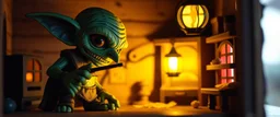 air brush 3d with pen outline,spaghetti western goblin edgy hero, shallow depth of field, warm lantern, pin hole cam in doll house, burnt edges border